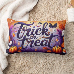 Happy Halloween-heks met haar Broom Oranje Throw Kussen