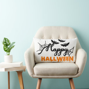 Happy Halloween-heks met haar Broom Oranje Throw Kussen