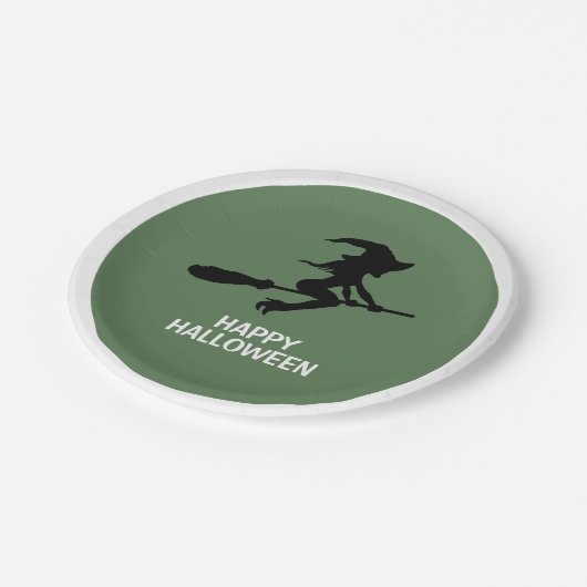Happy Halloween, heks on Broomstick Papieren Bordje (Gekanteld)