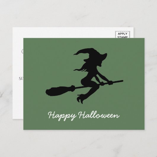 Happy Halloween, heks on Broomstick Uitnodiging Briefkaart (Voorkant / Achterkant)