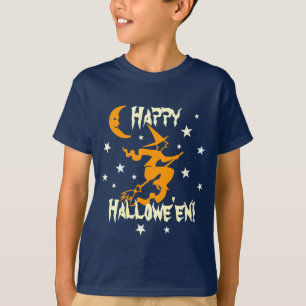 Happy Halloween-heks op Broom Stars Oranje maan T-shirt