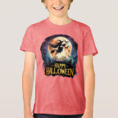 Happy Halloween - Heks op vliegende Broom Tri-Blend Shirt (Voorkant)