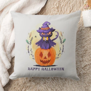 Happy Halloween - Heks Zwart Kat Kussen