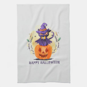 Happy Halloween - Heks Zwart Kat Theedoek