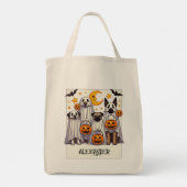 Happy Halloween Honden in Ghost Kostuum Tote Bag (Achterkant)