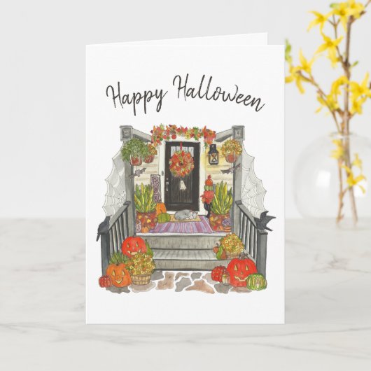 Happy Halloween House Kaart (Gele Bloem)