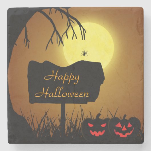 Happy Halloween Jack O Lantern Pumpkins Stenen Onderzetter (Voorkant)