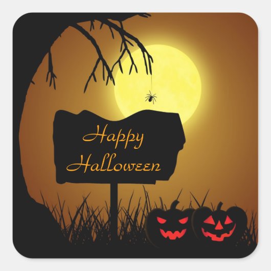 Happy Halloween Jack O Lantern Pumpkins Vierkante Sticker (Voorkant)