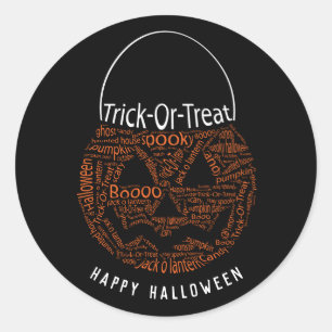 Happy Halloween Jack O Lantern Word Art Oranje Ronde Sticker