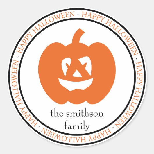 Happy Halloween Jack-O-Lantern (Zwart / Sinaasappe Ronde Sticker (Voorkant)