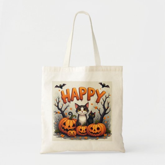 Happy Halloween kat eco tas (Voorkant)