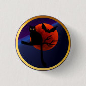 Happy Halloween Kat n'Bat Ronde Button 3,2 Cm (Voorkant)