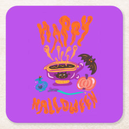 Happy Halloween kattenliefhebber heks kopje koffie Vierkante Kartonnen Onderzetter