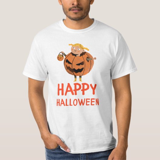 Happy Halloween Kid in Pumpkin Costume T-Shirt (Devant)