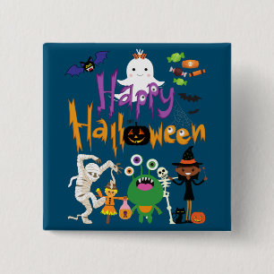 Happy Halloween Kids Cute and Spooky Vierkante Button 5,1 Cm