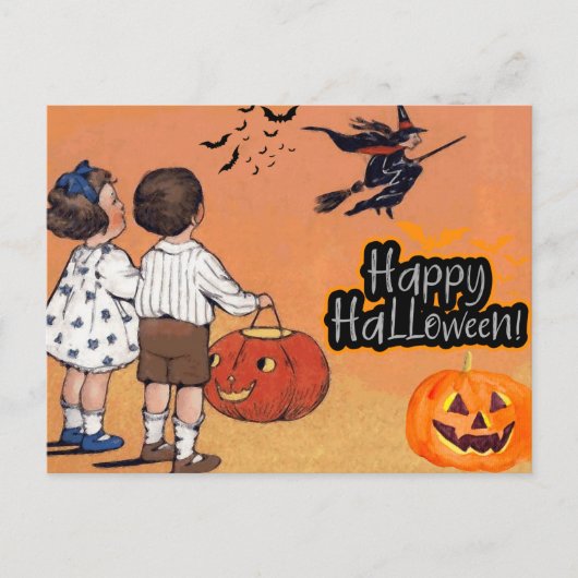 Happy Halloween  kinderen, heks, pompoenen Briefkaart (Voorkant)