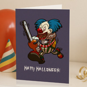 Happy Halloween Kleurrijke Kettingzaag Clown Carto Kaart