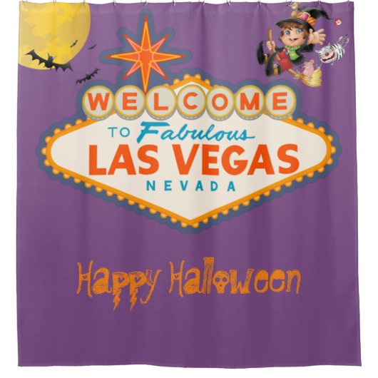 Happy Halloween Las Vegas Flying Witch Douchegordijn (Voorkant)