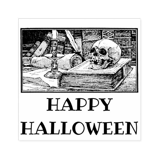 Happy Halloween livres crâne tampon caoutchouc (Impression)