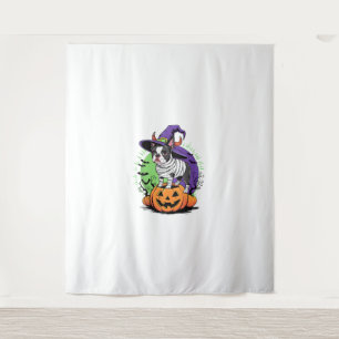 Happy Halloween met Boston Terrier Mummy & Witch Wandkleed