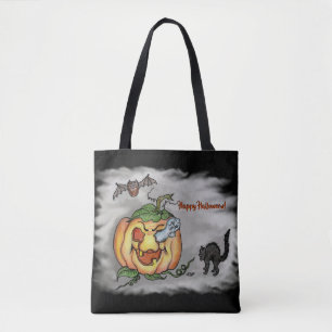 Happy Halloween met Ghost Cat Bat Pumpkin Draagtas