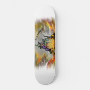 Happy Halloween met heks, zwarte kat en pompoen Skateboard