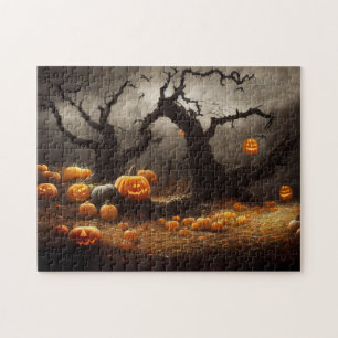 Happy Halloween mit vielen Kürbissen. Legpuzzel