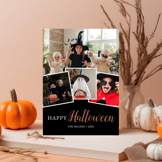 Happy Halloween Modern Black Photo Holiday Kaart