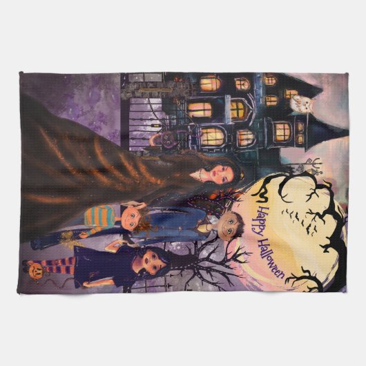 Happy Halloween Monster Familie Keuken Handdoek (Horizontaal)