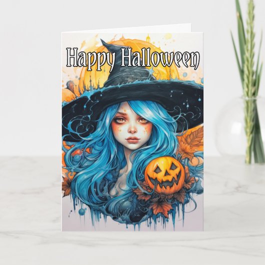 Happy Halloween | Mooie herfst heks Kaart (Voorkant)