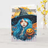 Happy Halloween | Mooie herfst heks Kaart (Gele Bloem)