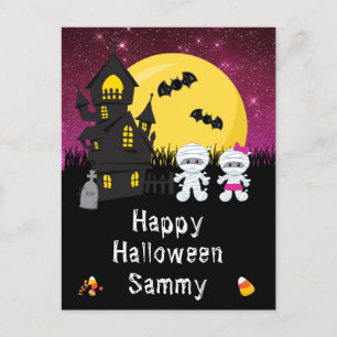 Happy Halloween Mummy Pink Holiday Feestdagenkaart