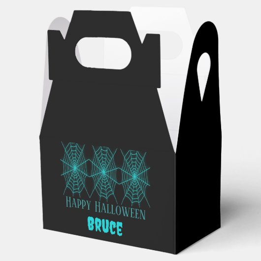 Happy Halloween neon blauw spinnenweb zwart Bedankdoosjes (Geopend)