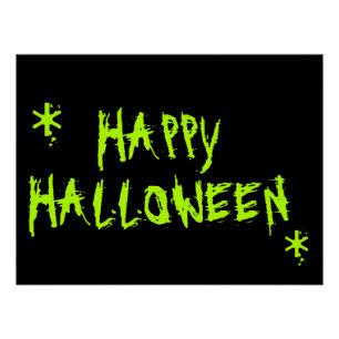 Happy Halloween neon green black spooky Typografie Perfect Poster