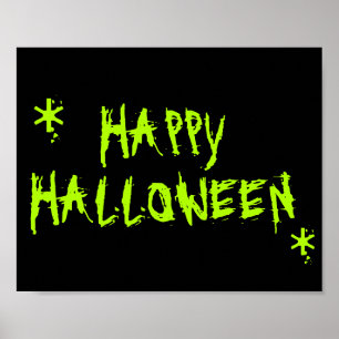 Happy Halloween neon groene zwarte enarig typograf Poster