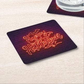 Happy Halloween Neon Kijk Witch Brick Party Vierkante Kartonnen Onderzetter