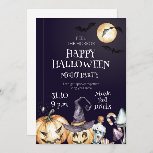 Happy Halloween Night Party Invitation (Devant / Derrière)