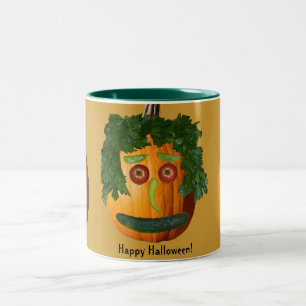 Happy Halloween - ongesneden pompoen gezicht Tweekleurige Koffiemok
