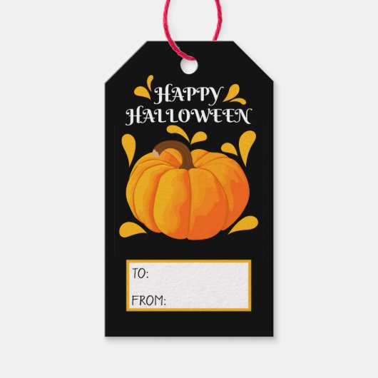 Happy Halloween Oranje Pumpkin Black Achtergrond Cadeaulabel (Voorkant)