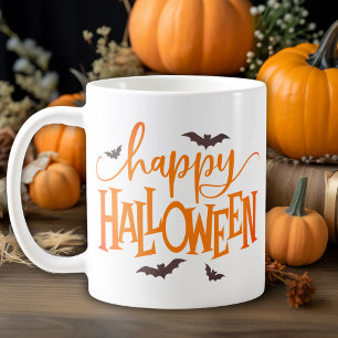 Happy Halloween Oranje Script met Black Bats Koffiemok
