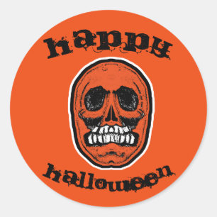 Happy Halloween Oranje Skull Ronde Sticker