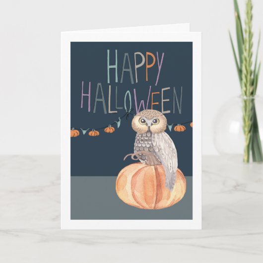 Happy Halloween Owl op Pumpkin Kaart (Voorkant)