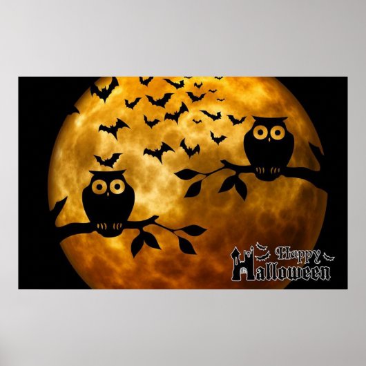 Happy Halloween Owls and Bats Poster (Devant)
