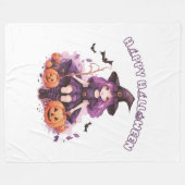 Happy Halloween Paarse heks pompoenen & vleermuize Fleece Deken (Voorkant (Horizontaal))