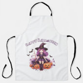 Happy Halloween Paarse heks pompoenen & vleermuize Schort (Voorkant)