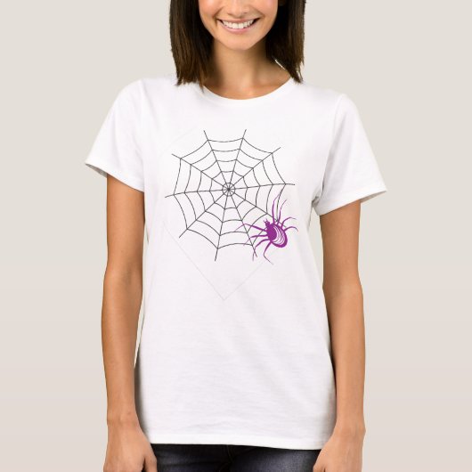 Happy Halloween, Paarse Spider, Spiderweb Shirt (Voorkant)