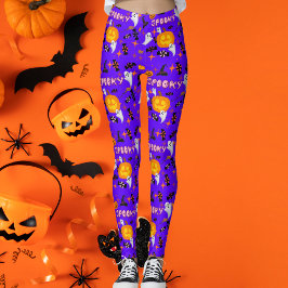 Happy Halloween Paarse Spooky Feest Leggings