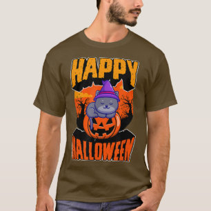 Happy Halloween Party Cute Napping Kawaii Witch Ca T-shirt
