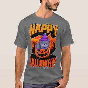 Happy Halloween Party Cute Napping Kawaii Witch Ca T-shirt