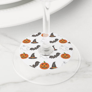 Happy Halloween Party Ghost Bat Pumpkin Witch Wijnglaslabel